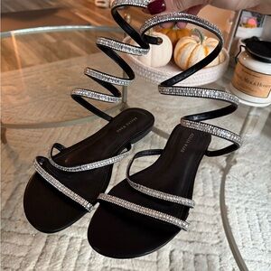 AKIRA Black Strappy Sandals with Rhinestones